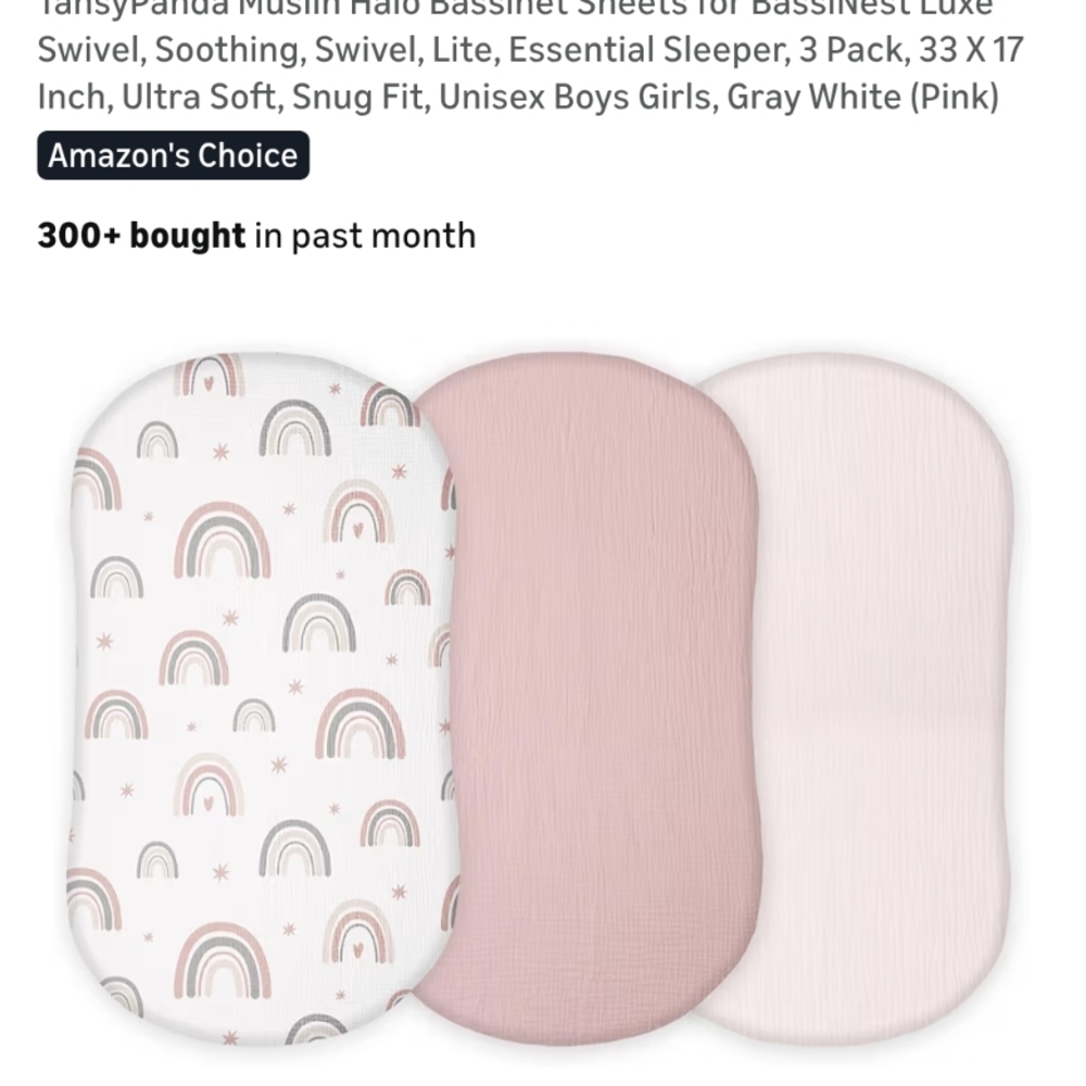 Muslin Bassinet Fitted Sheets - Rainbow Print & Blush Set of 3